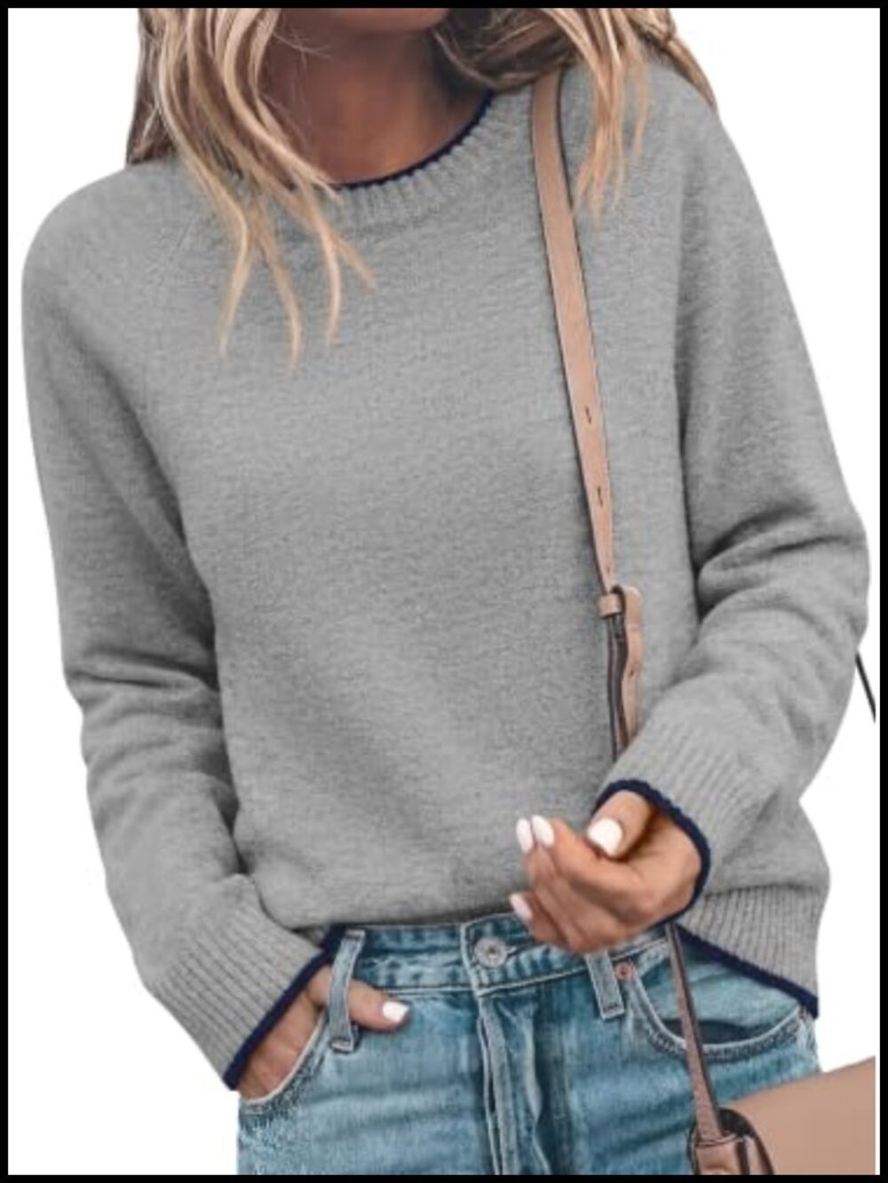 Womens Crewneck Knit Pullover Sweater Long Sleeve Relaxed Fit Fall Winter Top